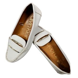 Calvin Klein white faux leather loafers